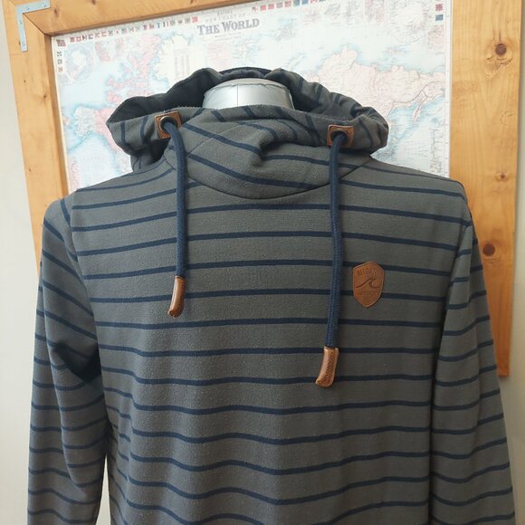 Men's BELOWZERO Switzerland Hooded Striped Sweatshirt Leather Accents Size XL - Picture 2 of 13